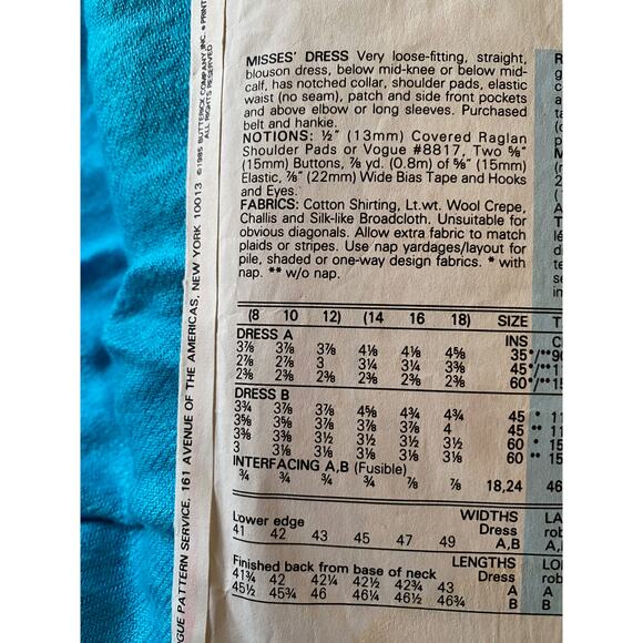 Vogue 9368 shirt dress pattern size 14 - Picture 4 of 6